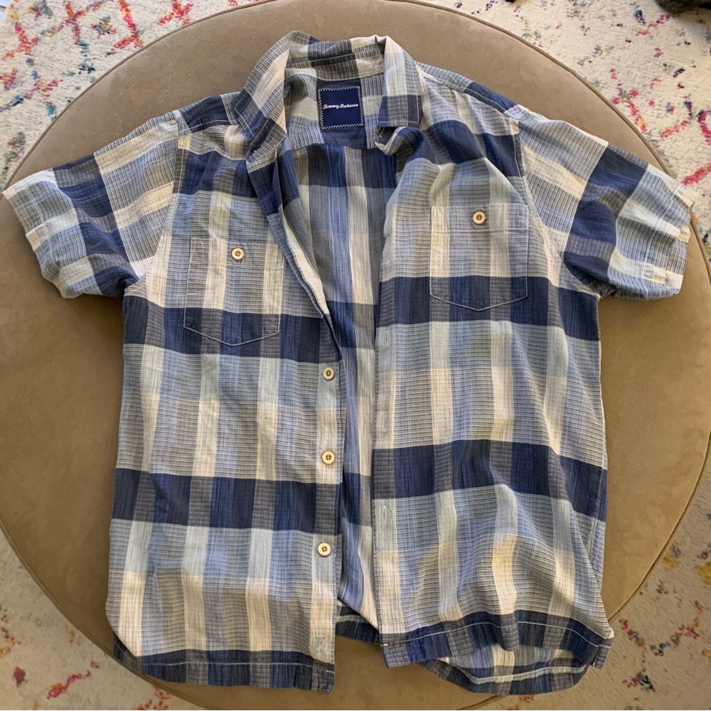 plaid blue button down - Picture 3 of 4